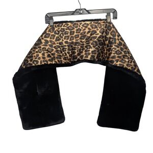 NWT White House Black Market Fur Puffer Stole Women OS Leopard Black Reversible